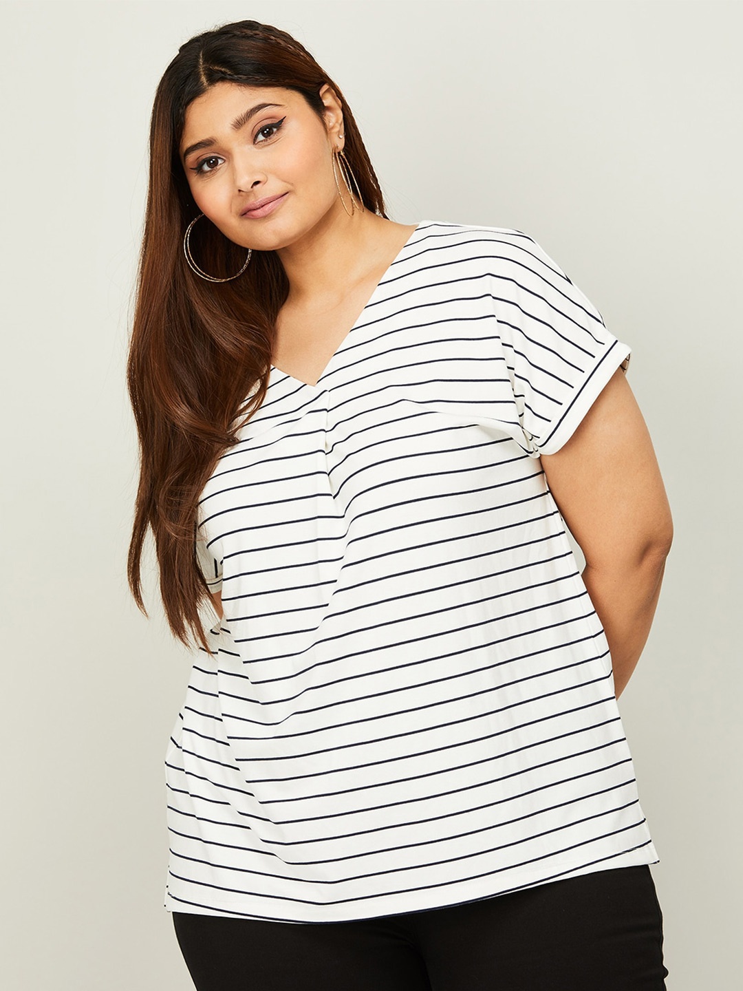 

Nexus by Lifestyle Plus Size V-Neck Striped Wrap Top, White