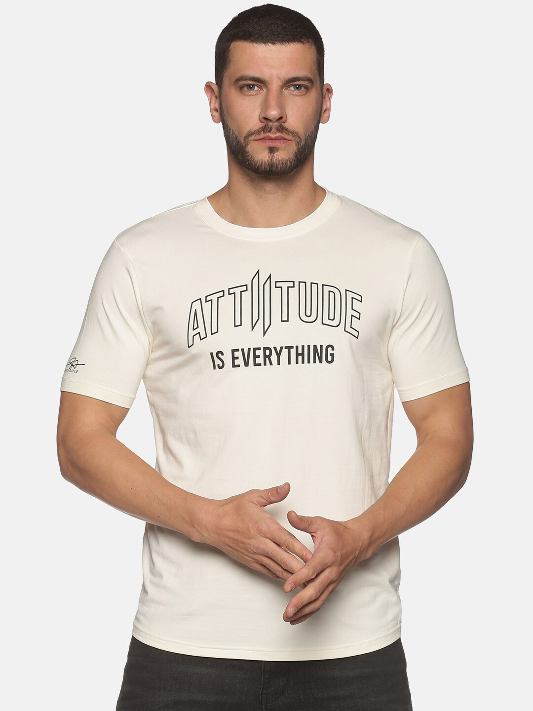 

ATTIITUDE Men Typography Printed Cotton T-shirt, Off white