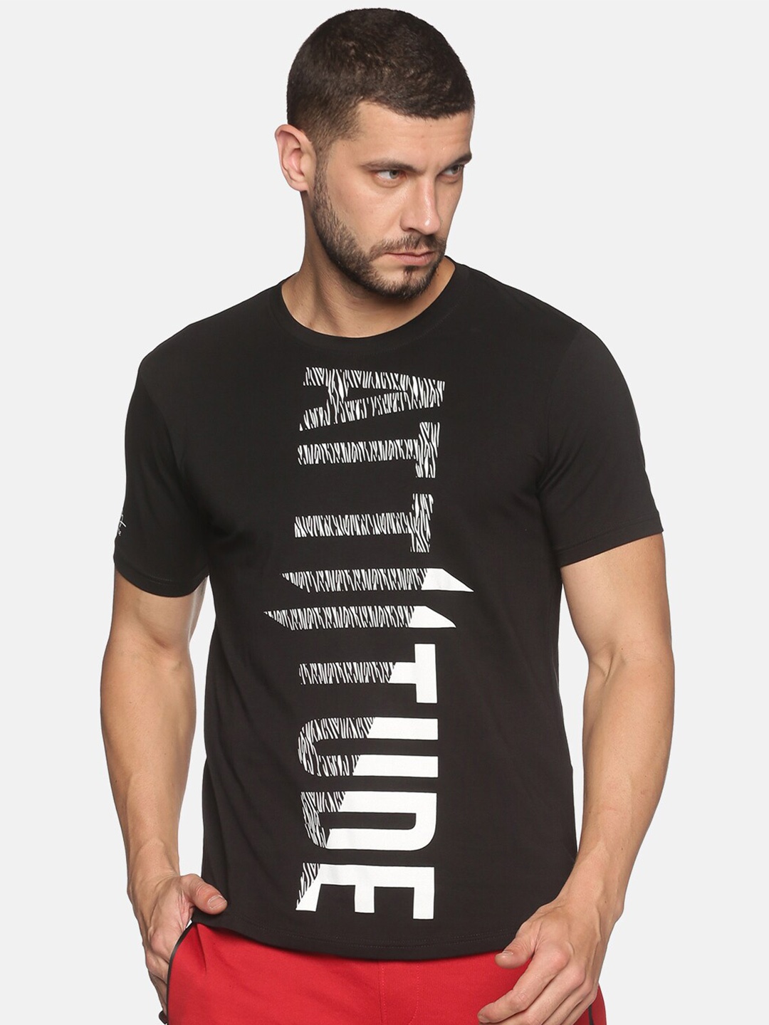 

ATTIITUDE Round Neck Typography Printed Regular Fit Monochrome Cotton T-shirt, Black
