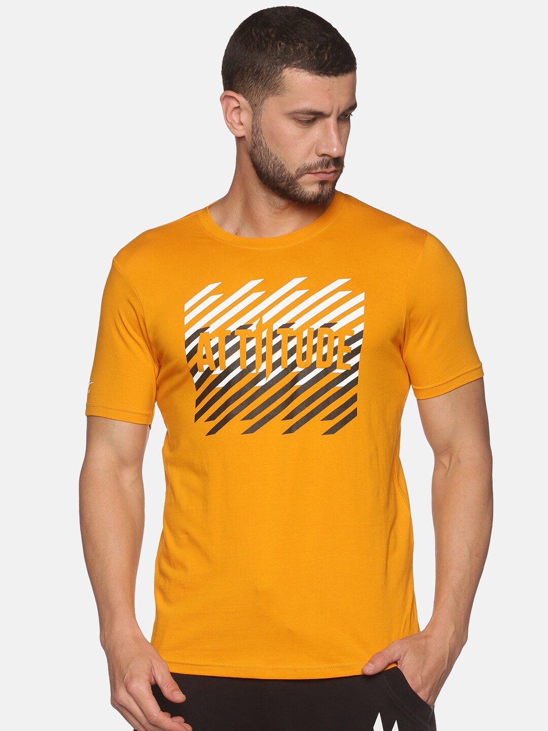 

ATTIITUDE Men Printed Round Neck ClimaCool Cotton Regular Fit T-shirt, Mustard