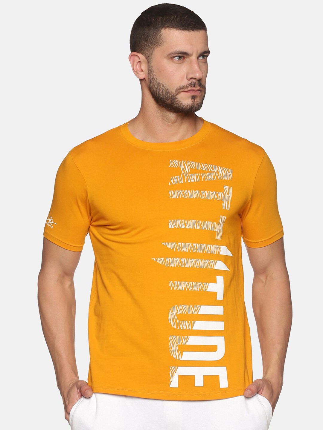

ATTIITUDE Men Typography Printed ClimaCool T-shirt, Mustard