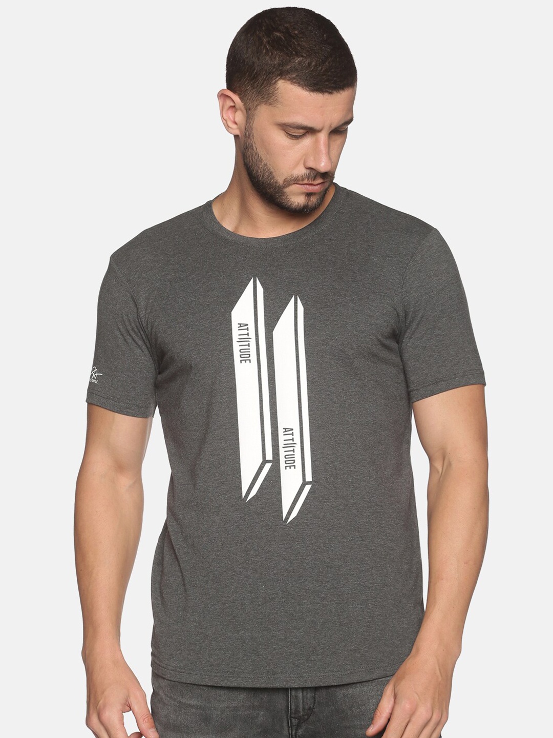 

ATTIITUDE Men Typography Printed ClimaCool T-shirt, Grey melange