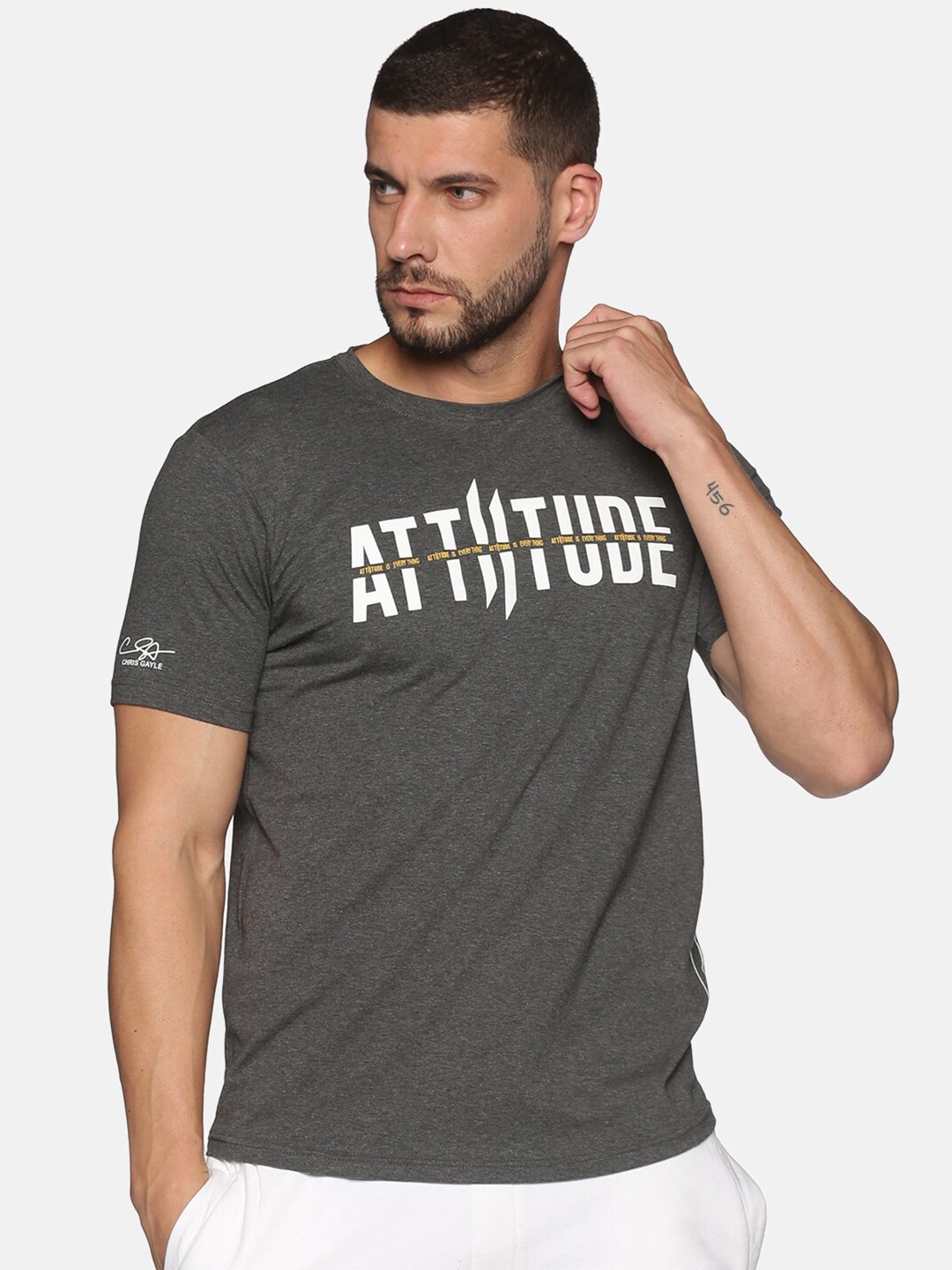 

ATTIITUDE Men Typography Printed ClimaCool T-shirt, Grey melange