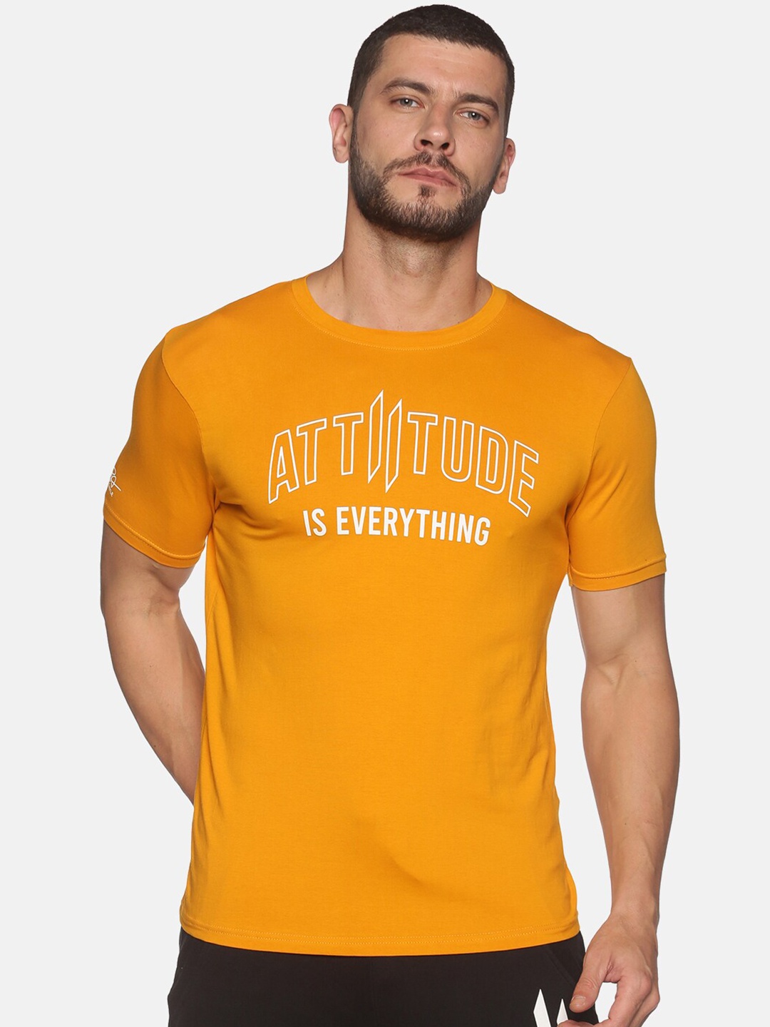 

ATTIITUDE Men Typography Printed ClimaCool T-shirt, Mustard