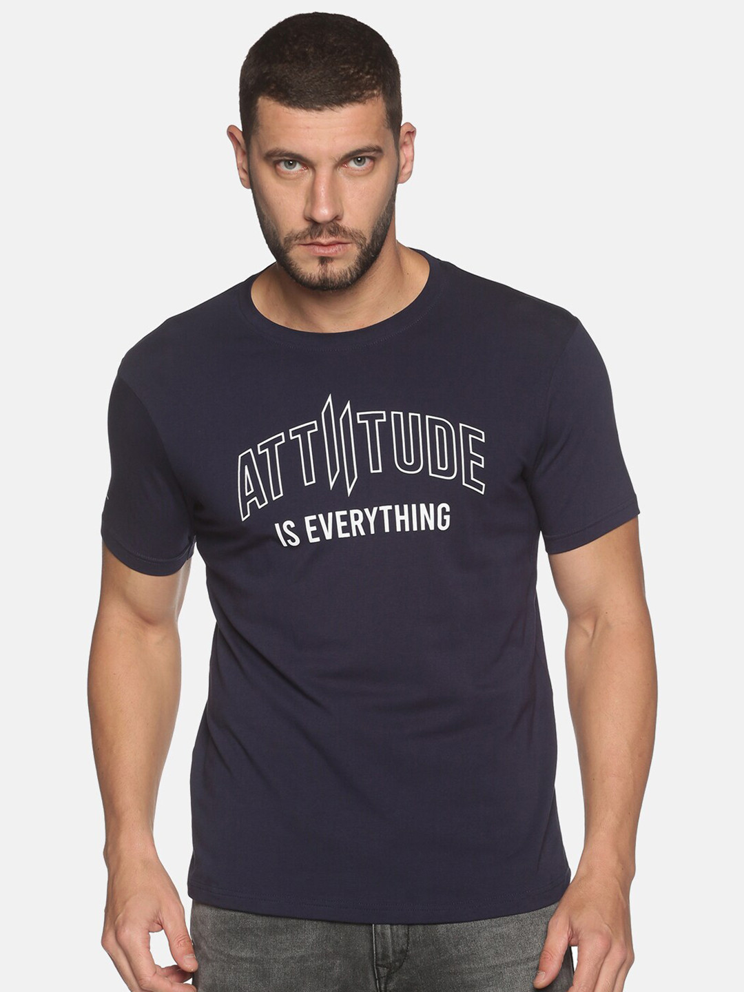 

ATTIITUDE Men Typography Printed Round Neck T-shirt, Navy blue