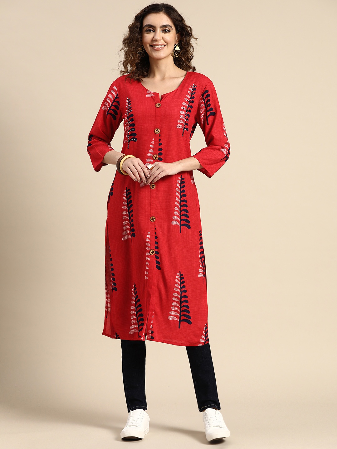 

Sangria Women Floral Printed Kurta, Red