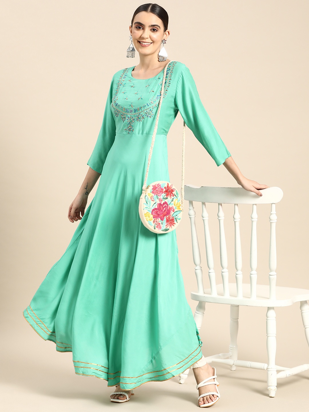 

Sangria Women Ethnic Motifs Embroidered Anarkali Kurta, Sea green