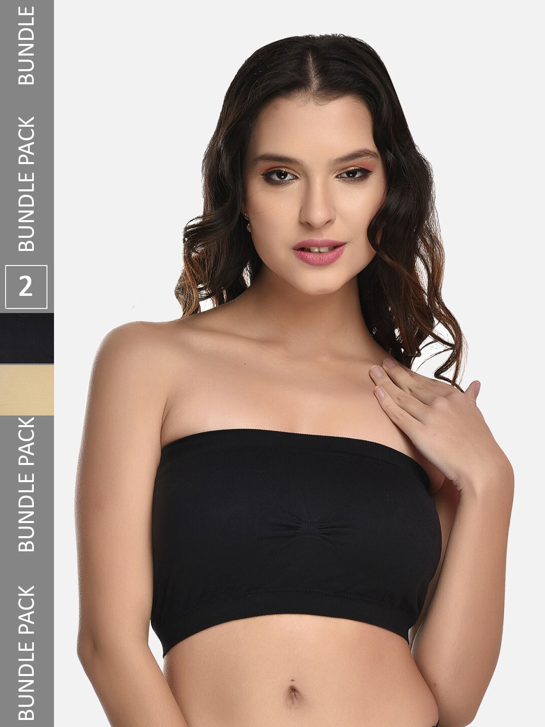 

StyFun Pack of 2 Seamless Padded Rapid-Dry Bandeau Bra, Black