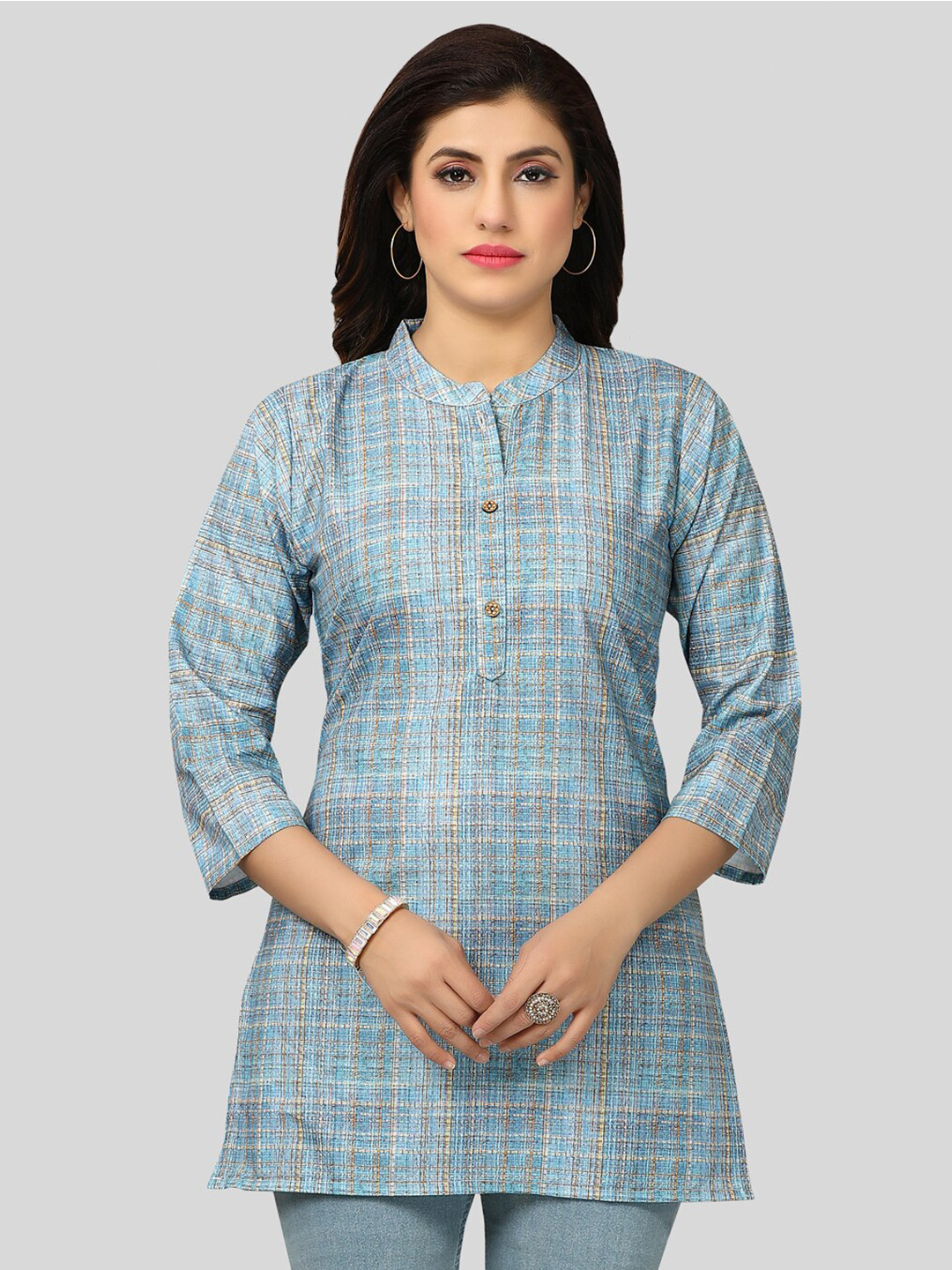 

Saree Swarg Women Mandarin Collar Printed Kurti, Blue