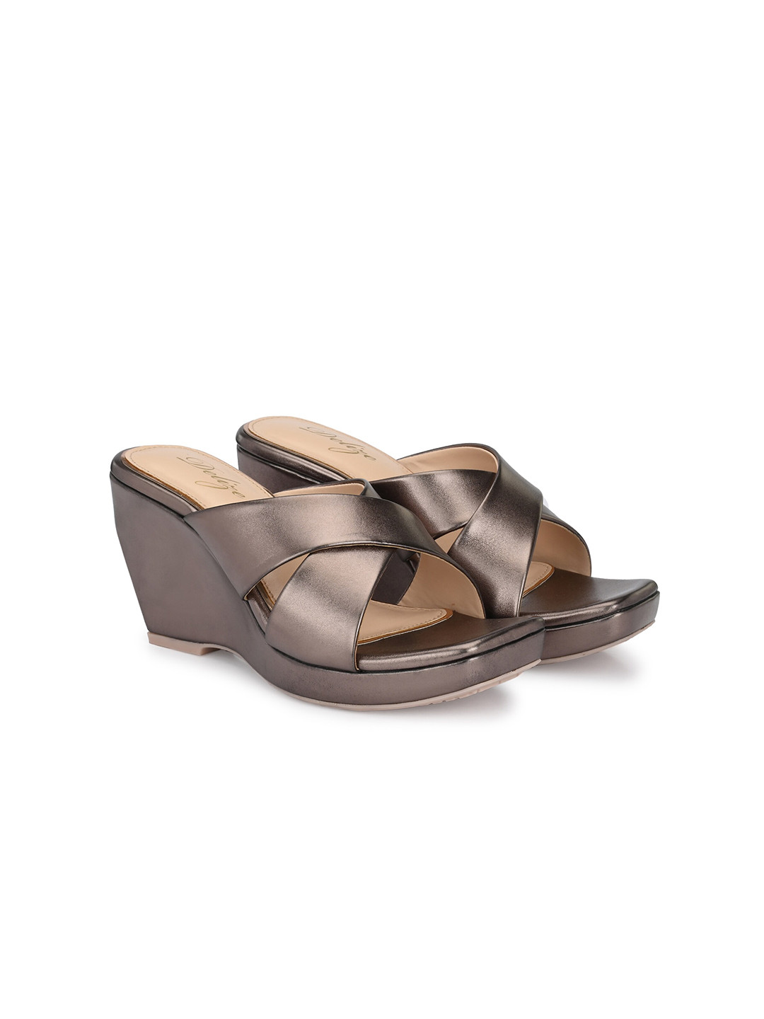 

Delize Vegan Leather Open Toe Wedge Heels, Bronze
