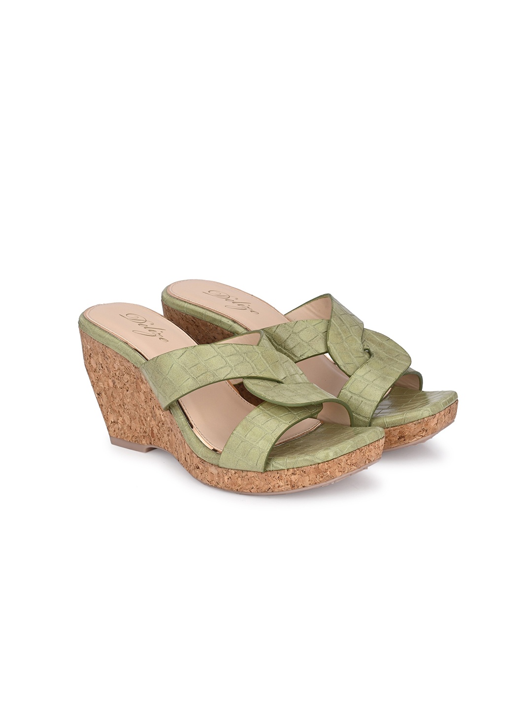 

Delize Cross Strap Textured Wedge Heels, Green