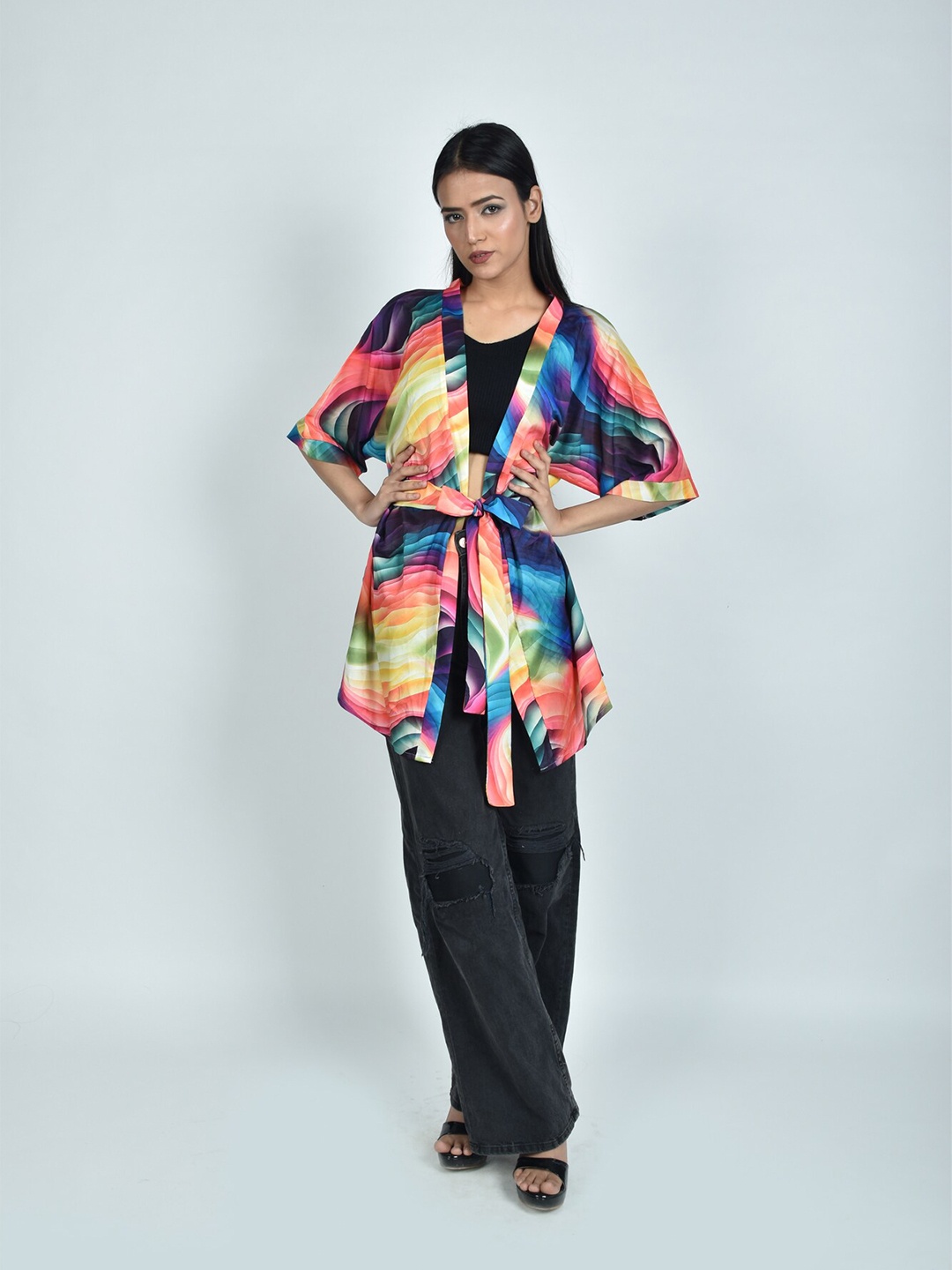 

Rajoria Instyle Women Printed Tie-Up Shrug, Red