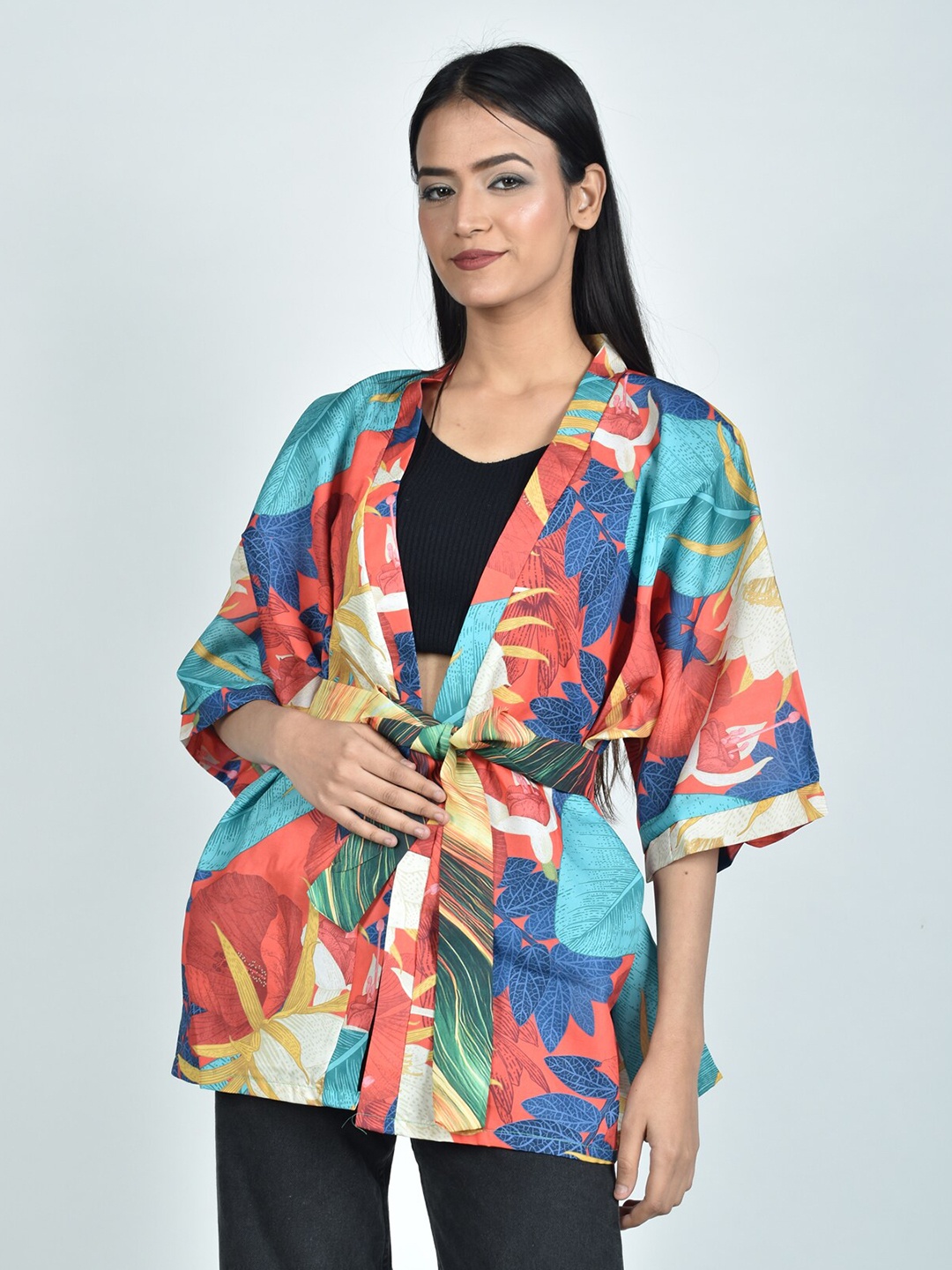 

Rajoria Instyle Women Printed Tie-Up Shrug, Red