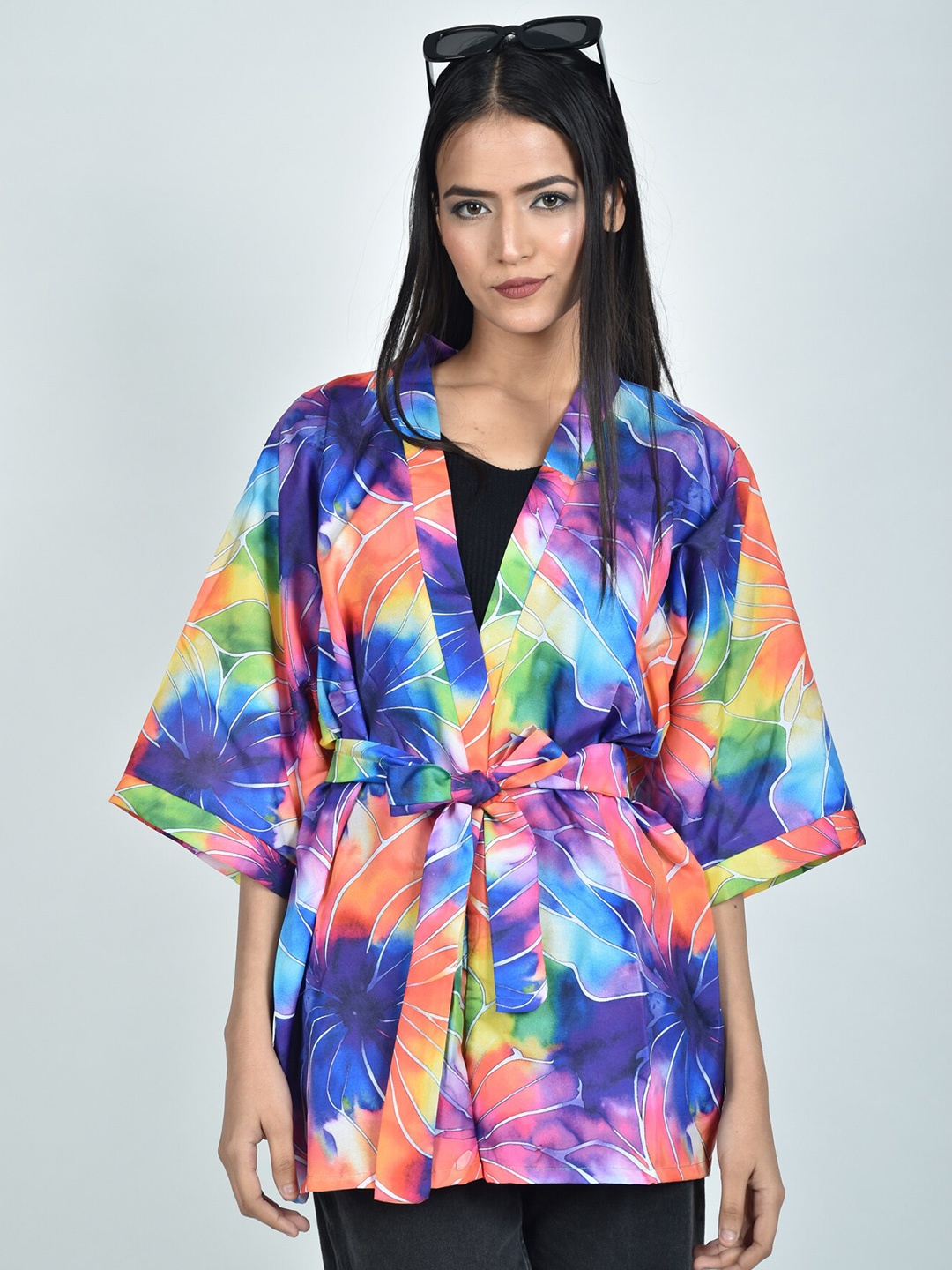 

Rajoria Instyle Women Printed Tie-Up Shrug, Blue