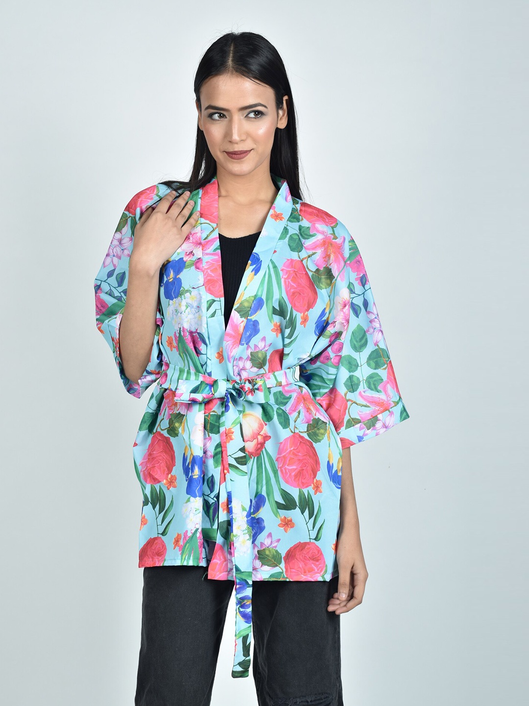

Rajoria Instyle Women Printed Tie-Up Shrug, Blue