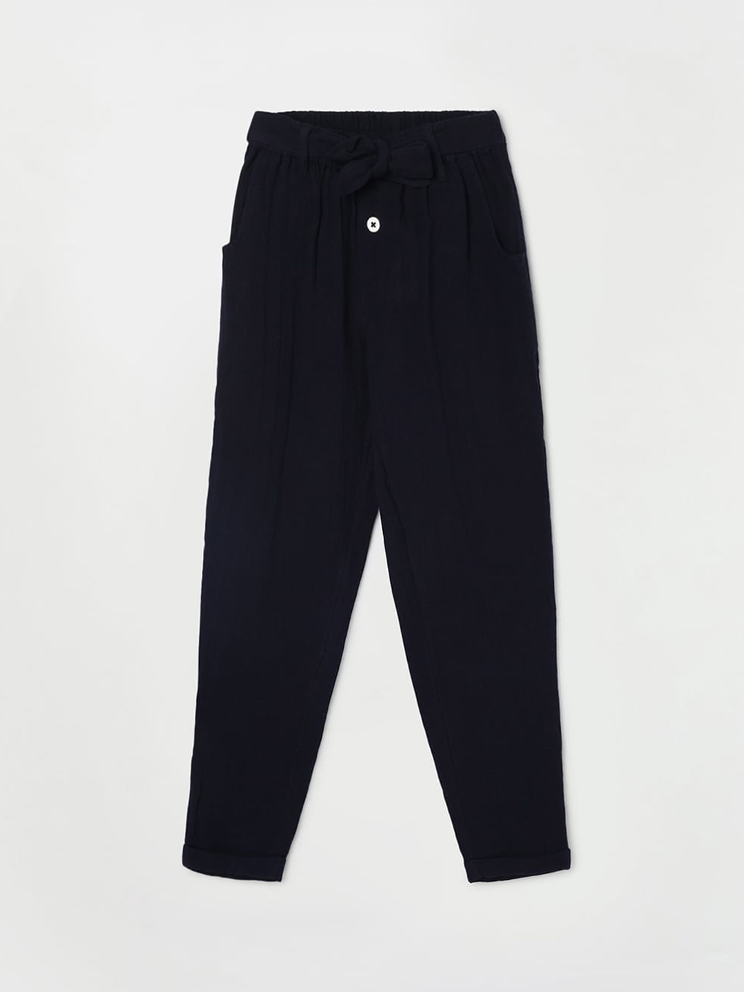 

Fame Forever by Lifestyle Girls Relaxed Cotton Pleated Trousers, Navy blue