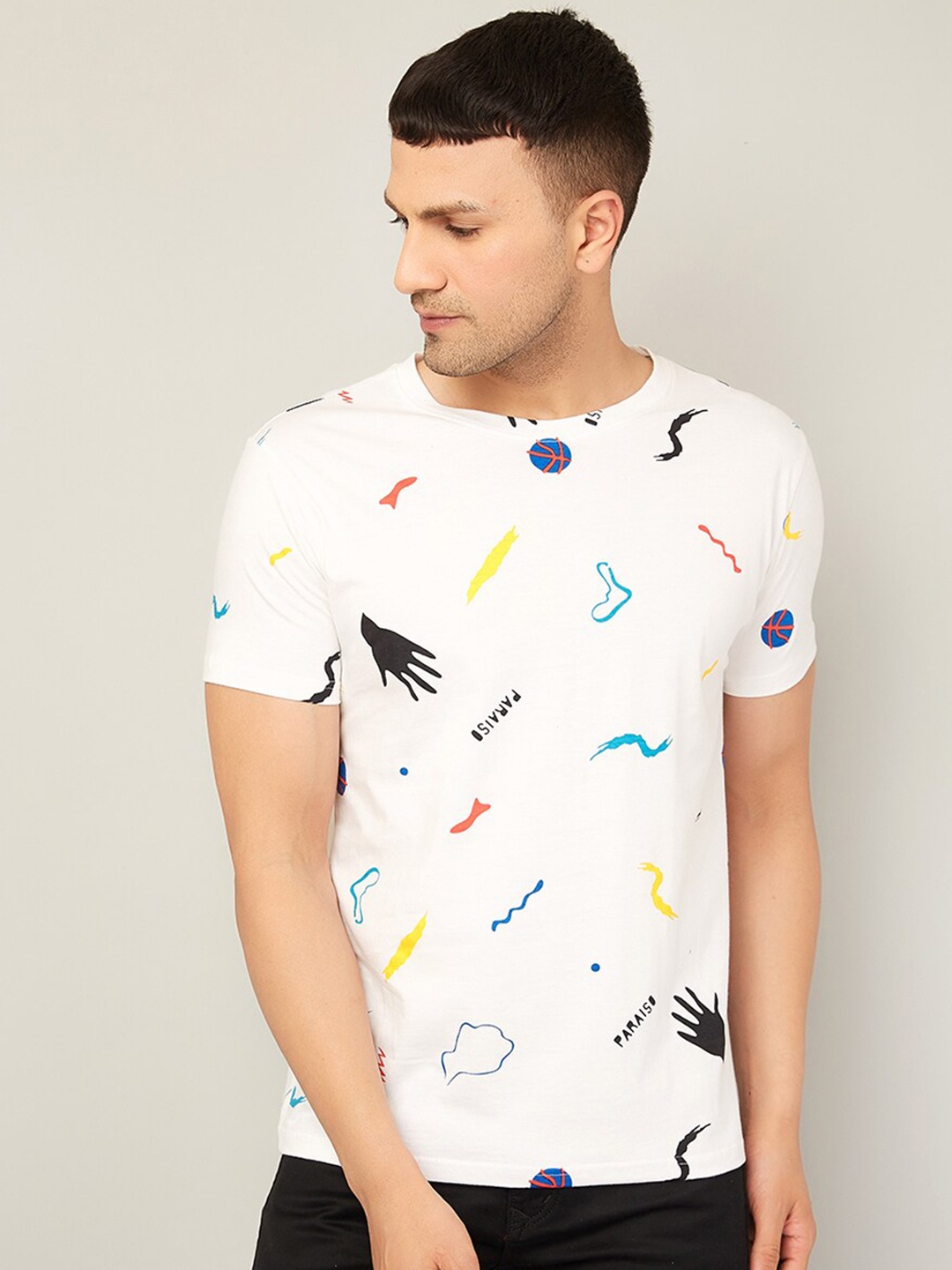 

Rodzen Men Printed Cotton T-shirt, White