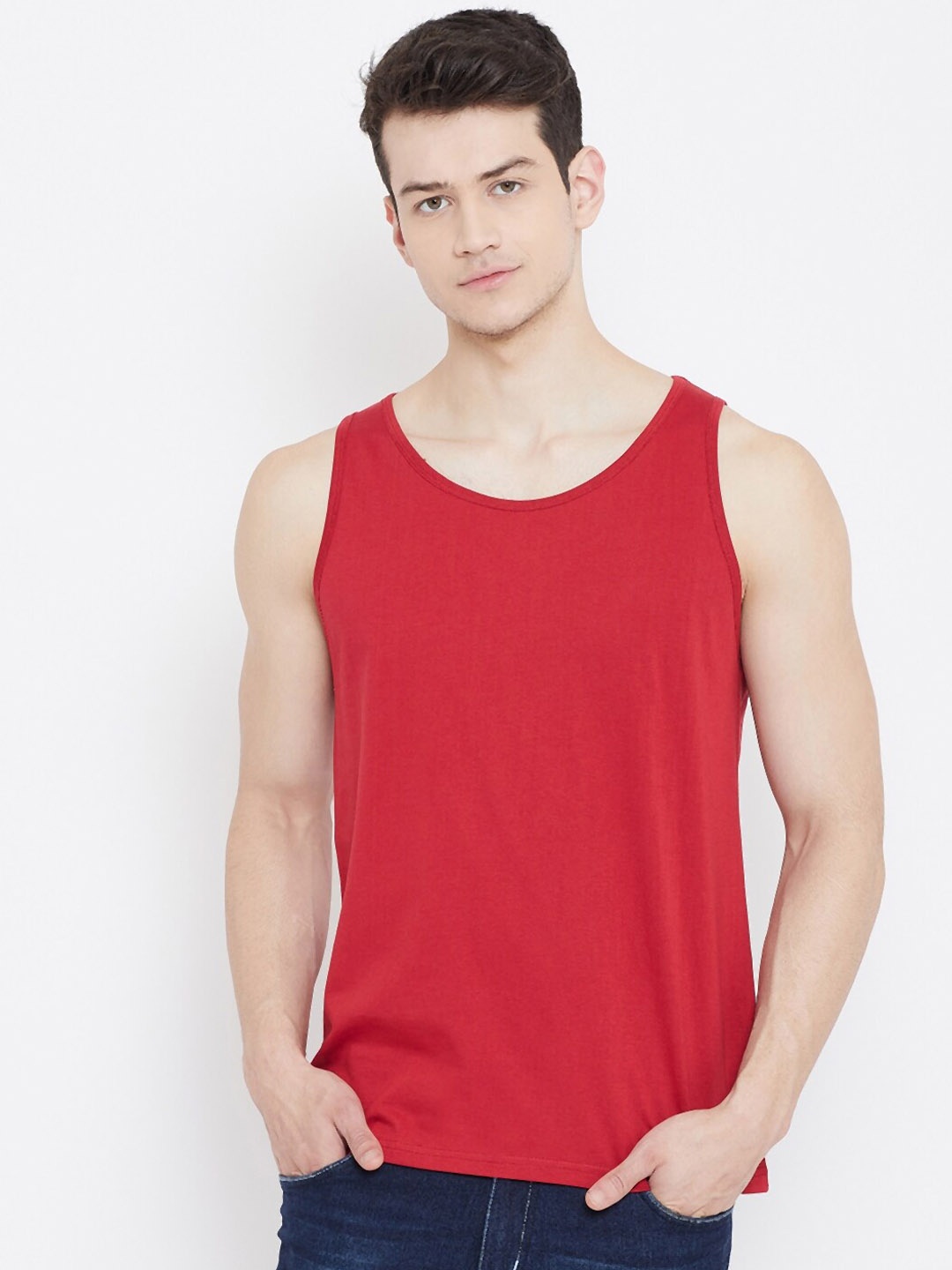 

Rodzen Men Sleeveless Cotton T-shirt, Maroon
