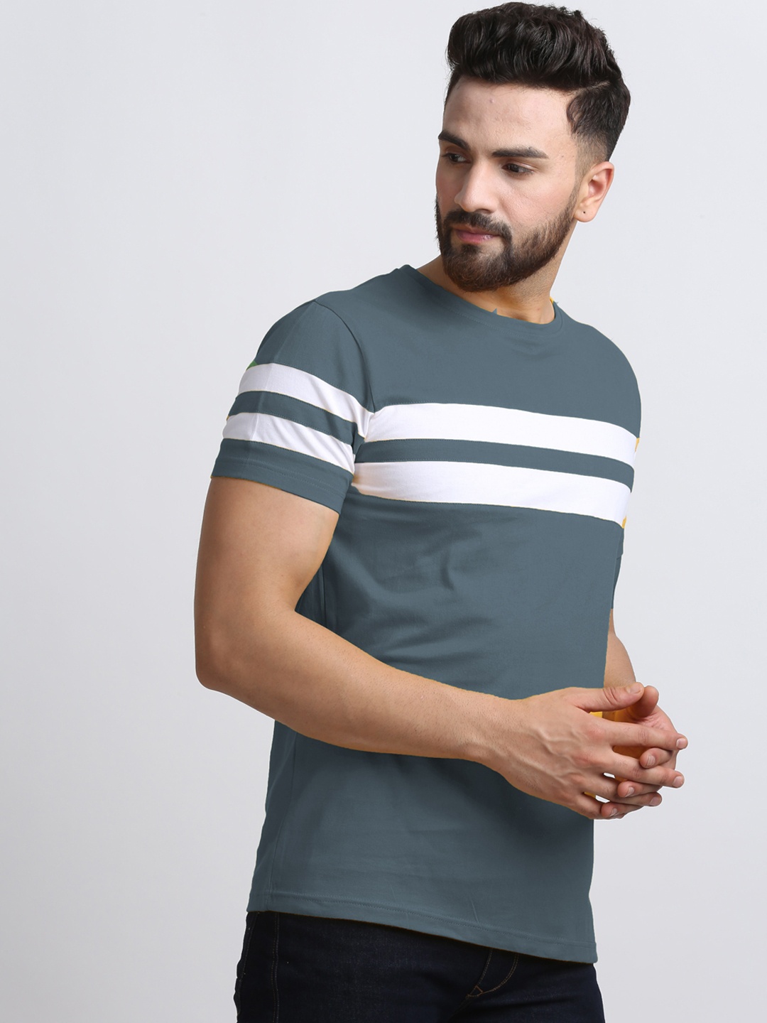 

Rodzen Men Striped Cotton T-shirt, Grey