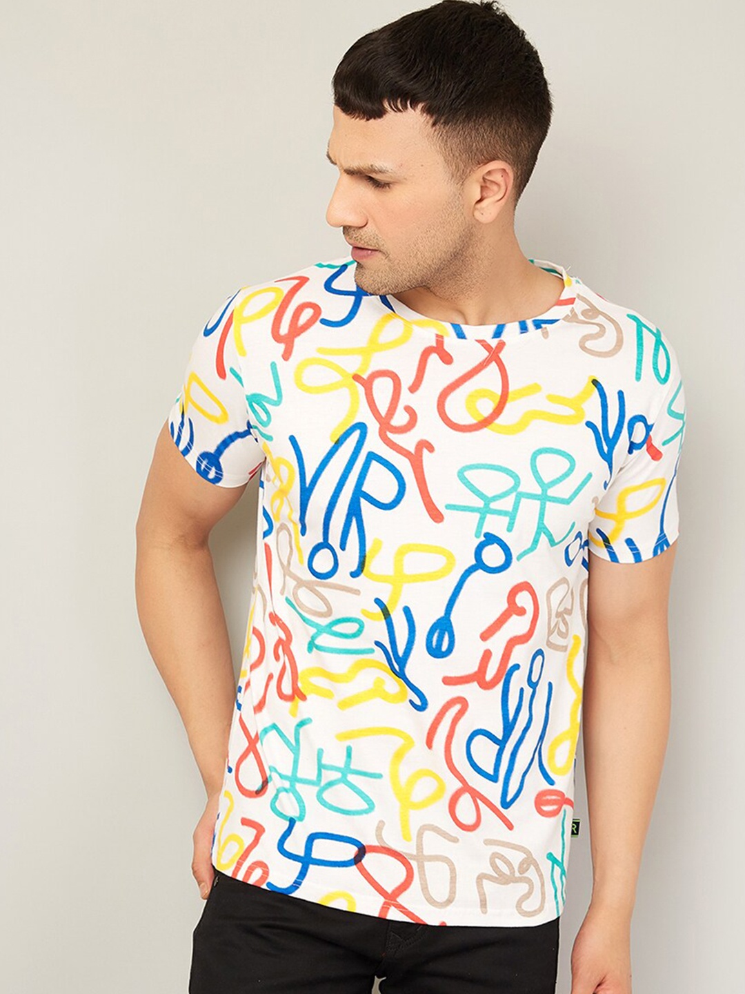

Rodzen Men Printed Pure Cotton T-shirt, White