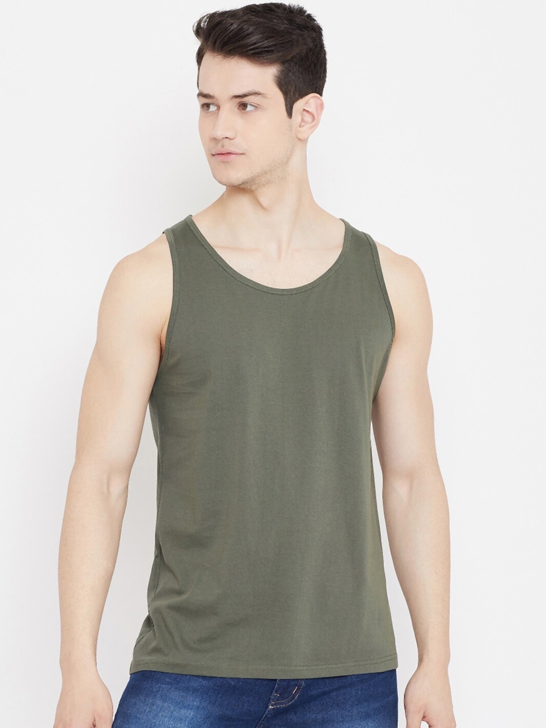 

Rodzen Men Cotton Gym Innerwear Vests, Olive