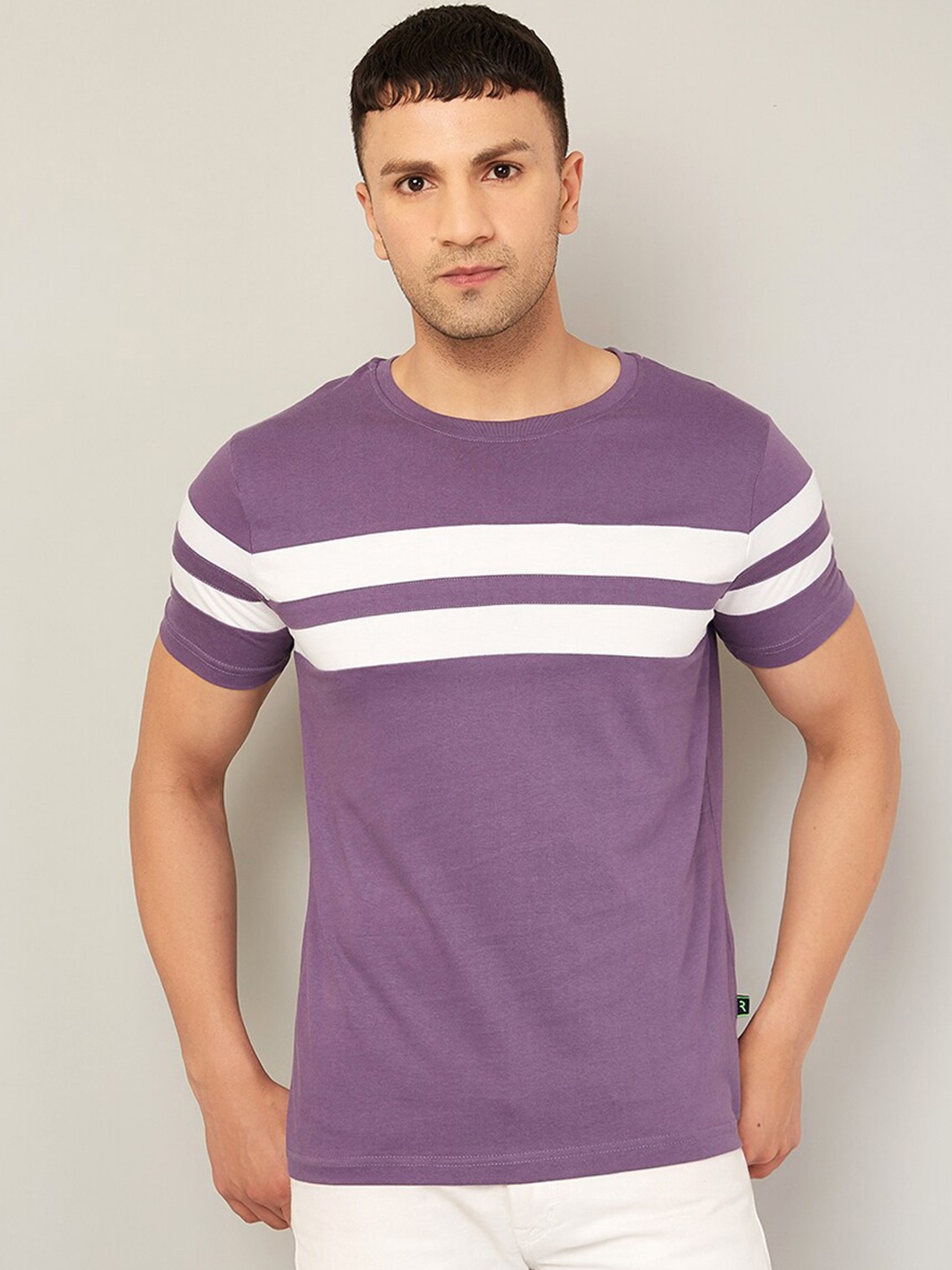 

Rodzen Striped Cotton Slim Fit T-shirt, Purple