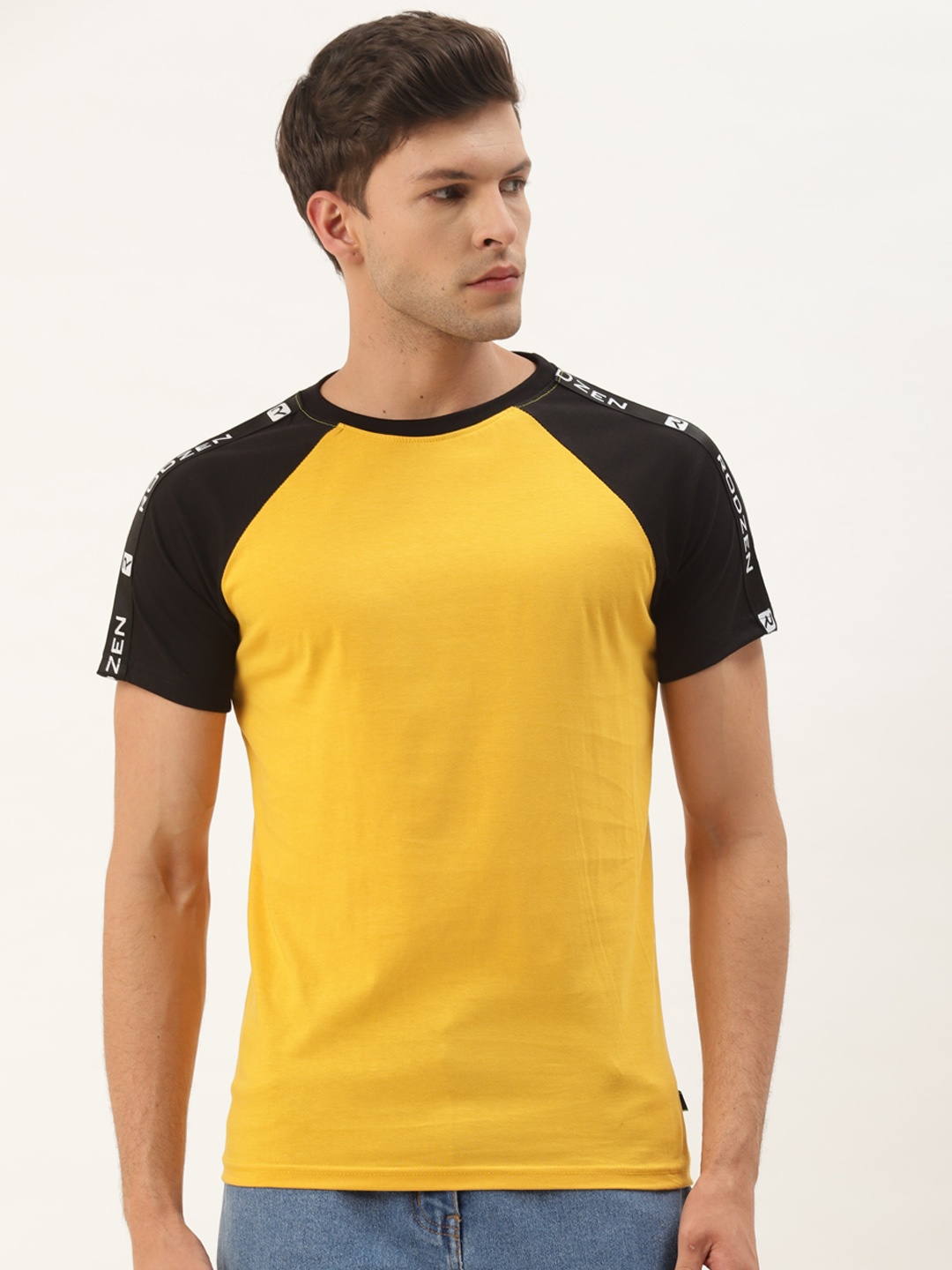 

Rodzen Raglan Sleeves Cotton Slim Fit T-shirt, Mustard