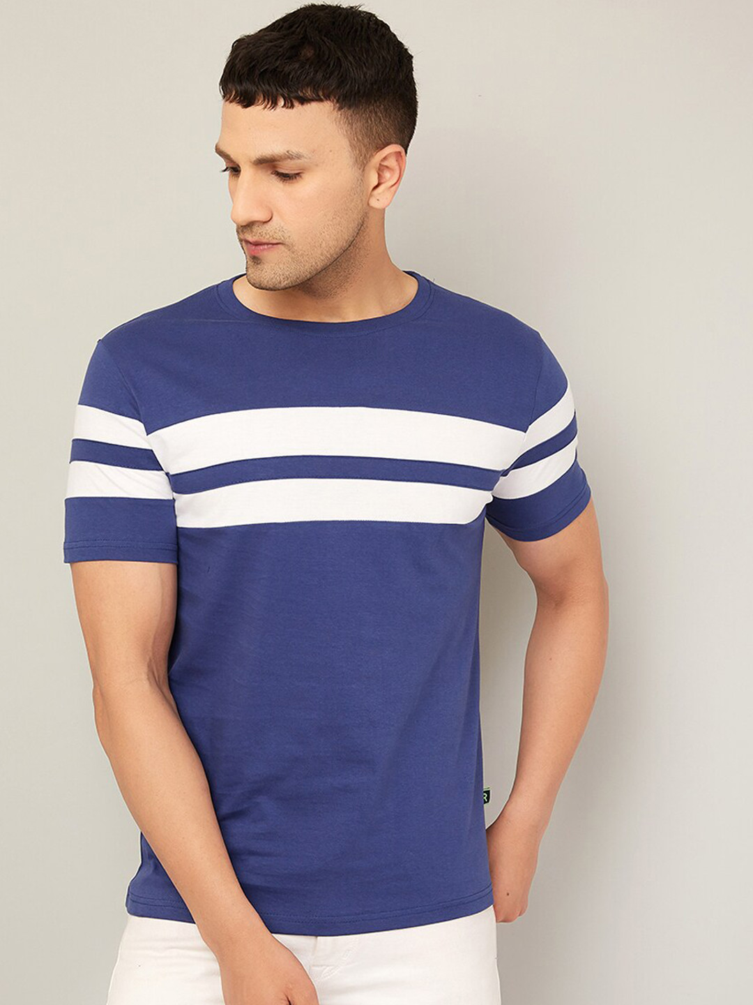 

Rodzen Men Striped Pure Cotton T-shirt, Blue