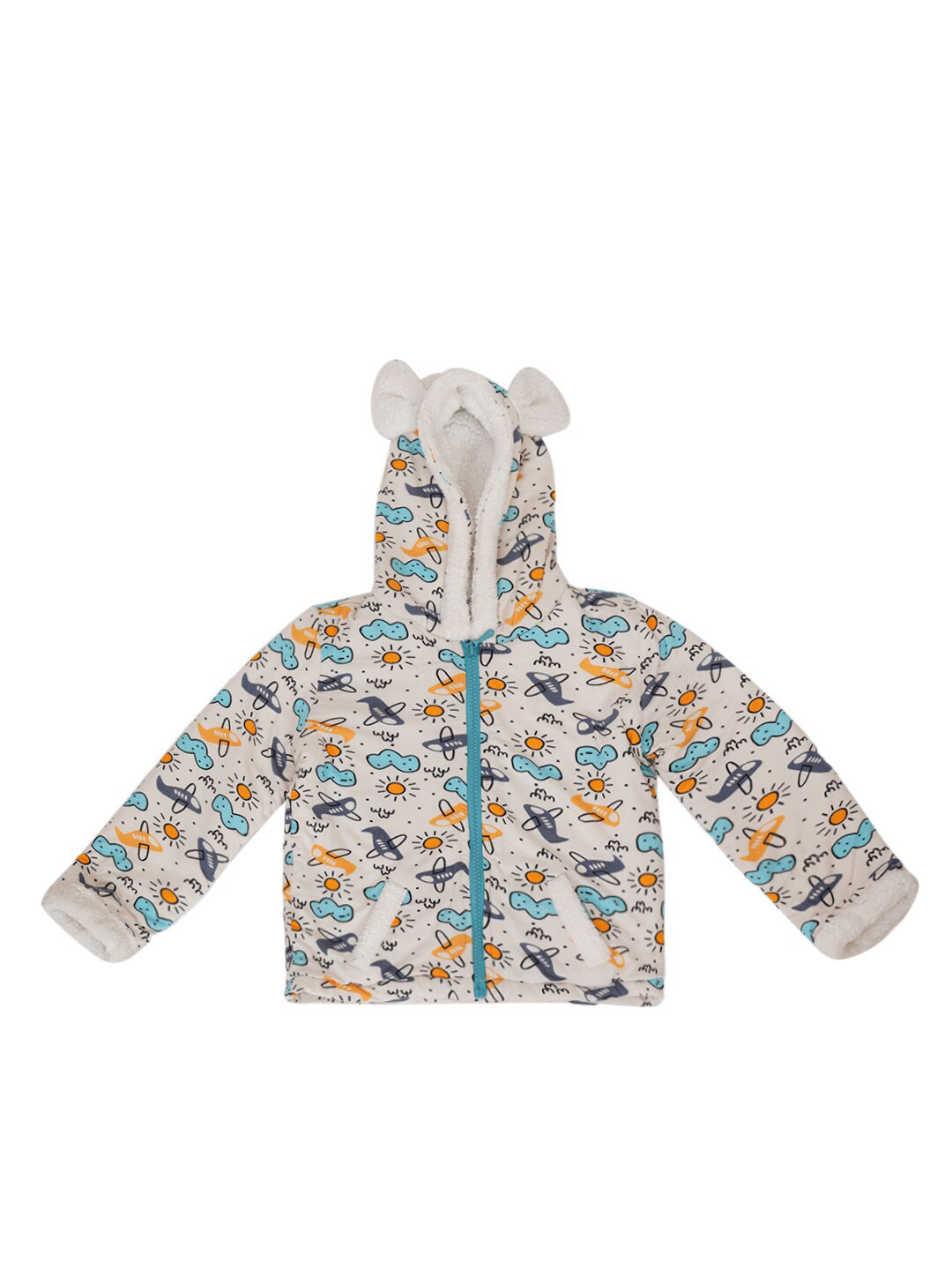 

Creative Kids Girls ]Printed Hooded Cotton Sweatshirt, Off white