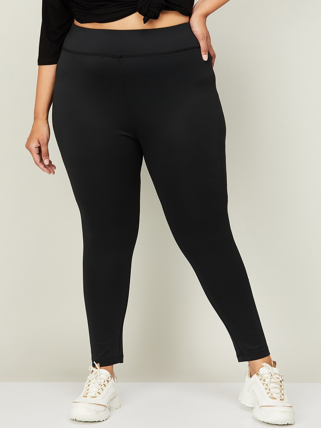 

Nexus by Lifestyle Women High-Rise Cotton Plus Size Gym Tights, Black