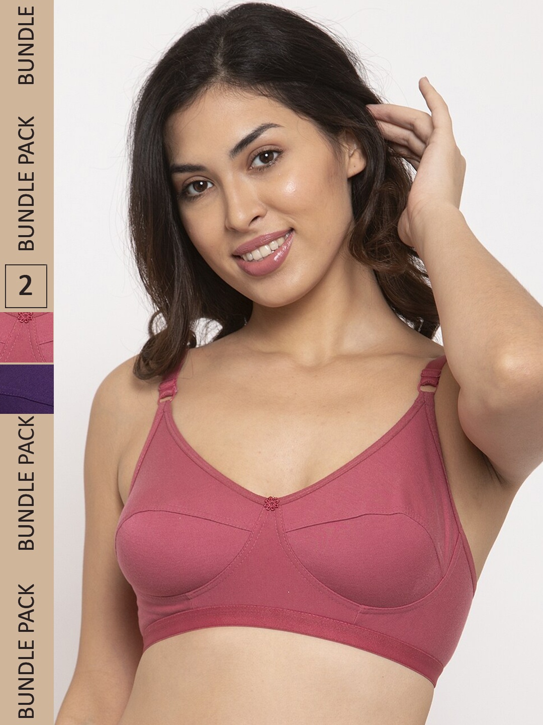

Innocence Pack Of 2 Cotton Non Padded Non Wired Seamless Full Coverage Super Support Bra, Pink