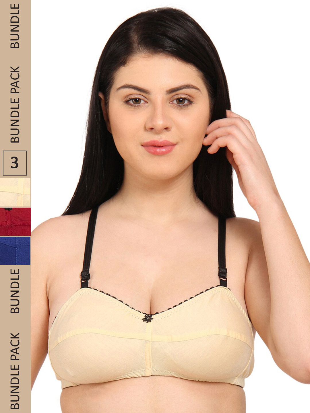 

Innocence Pack Of 3 Cotton Non Padded Non Wired Seamless Half Coverage Super Support Bra, Blue