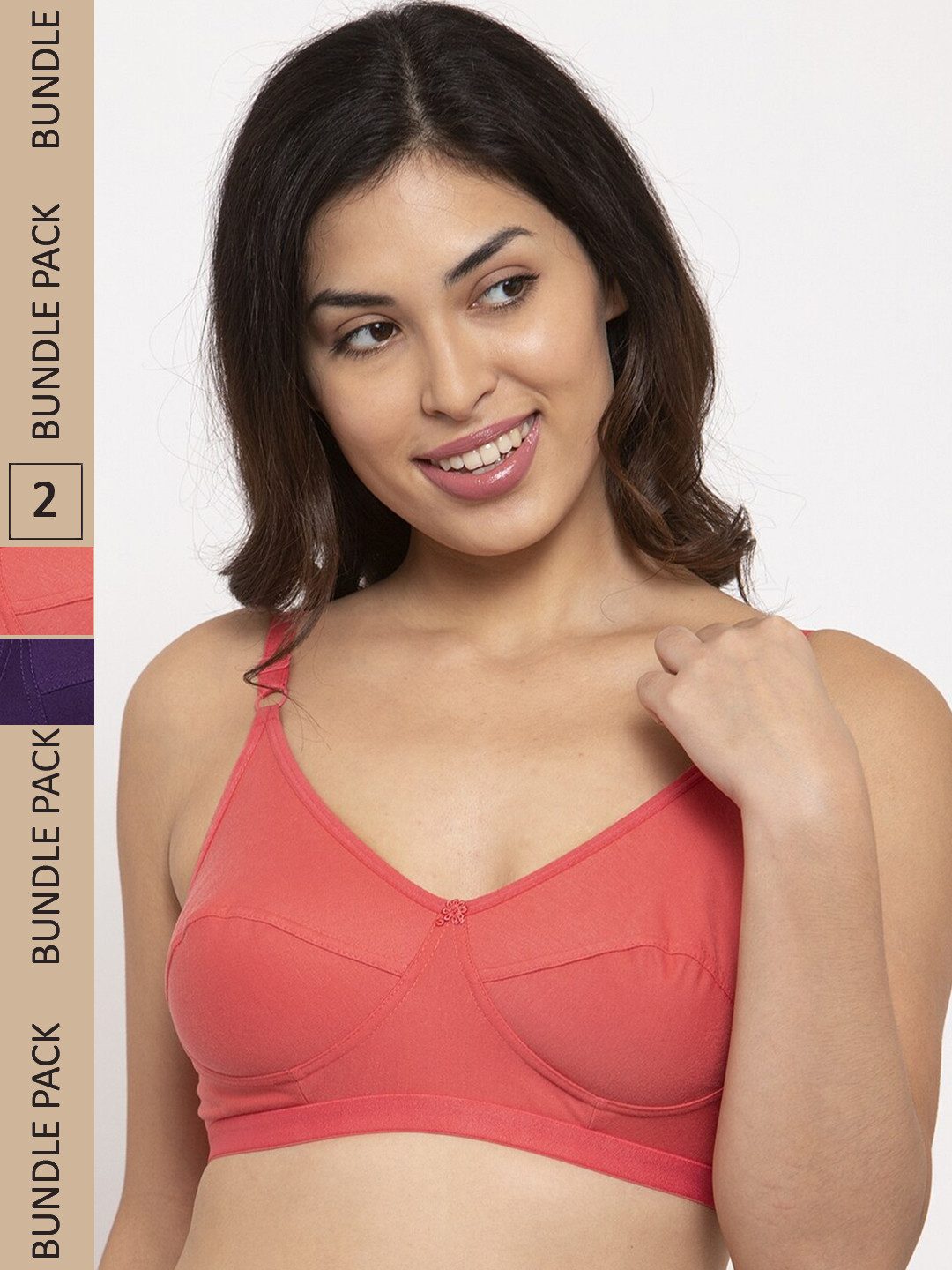 

Innocence Pack Of 2 Non Padded Non Wired Full Coverage Super Support Bras, Coral