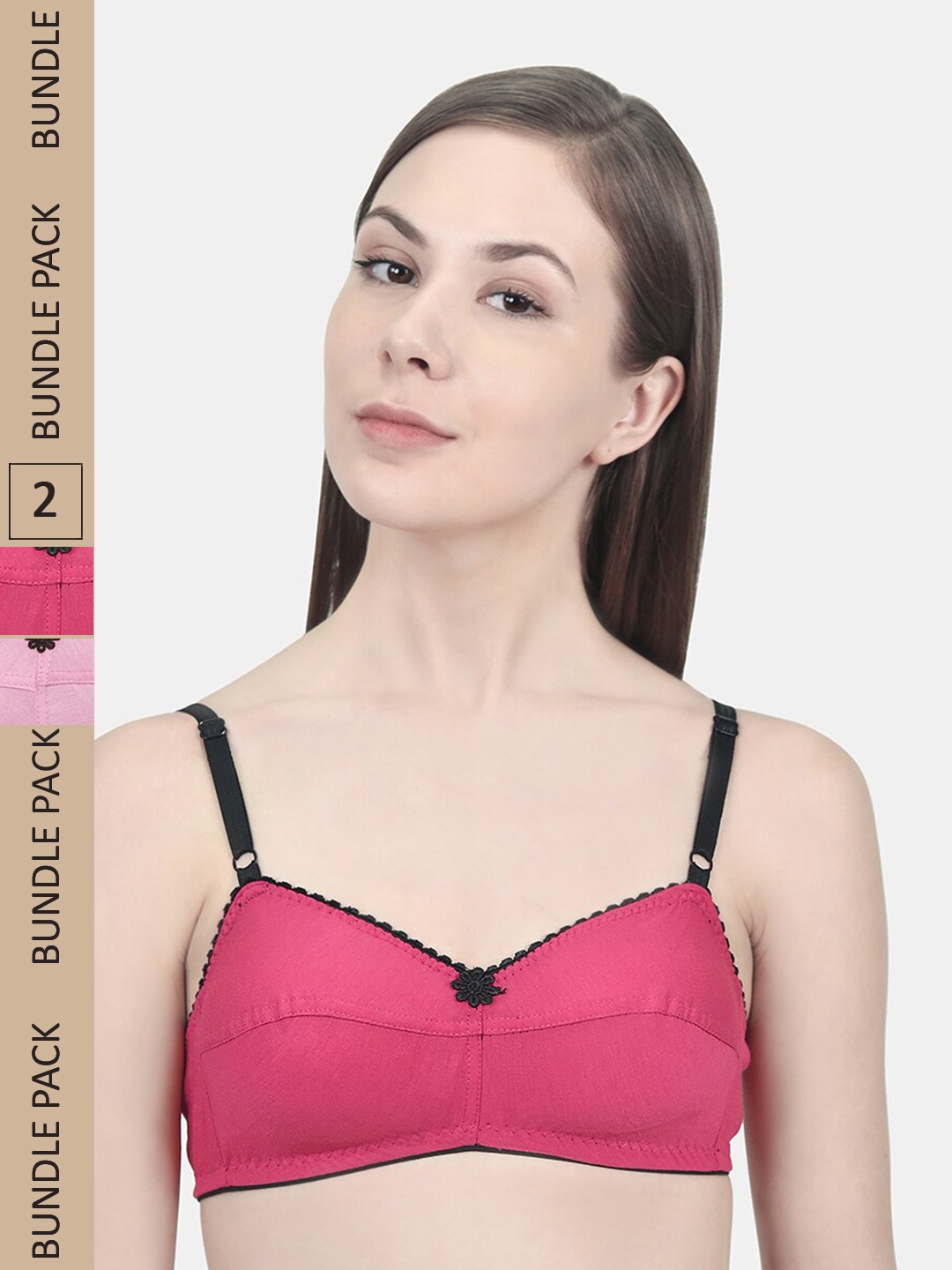 

Innocence Pack Of 2 Non Padded Non Wired Half Coverage Super Support Bras, Pink