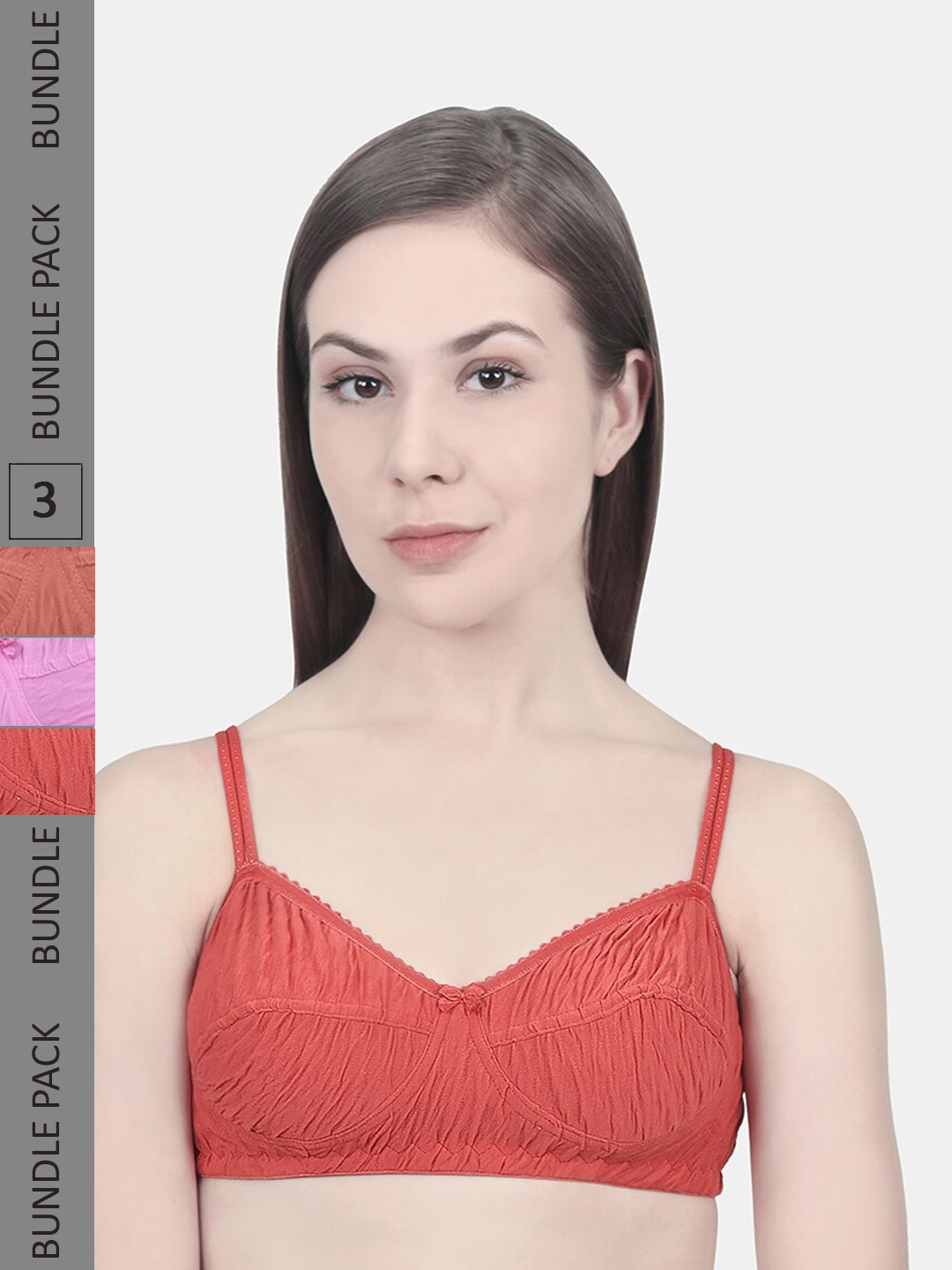

Innocence Pack Of 3 Non Padded Non Wired Super Support Bras, Orange