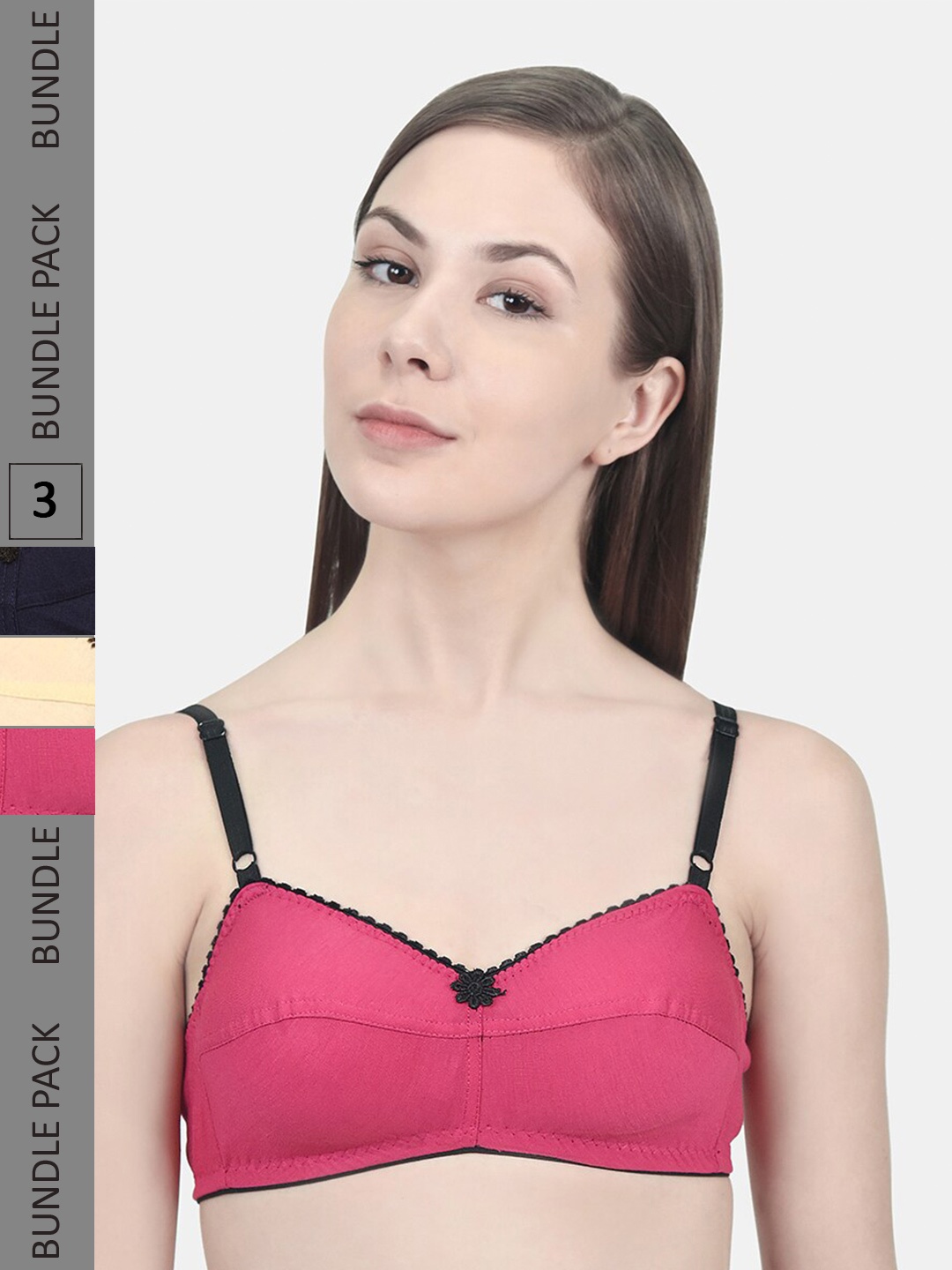 

Innocence Pack of 3 Non Padded Non Wired Bra, Navy blue