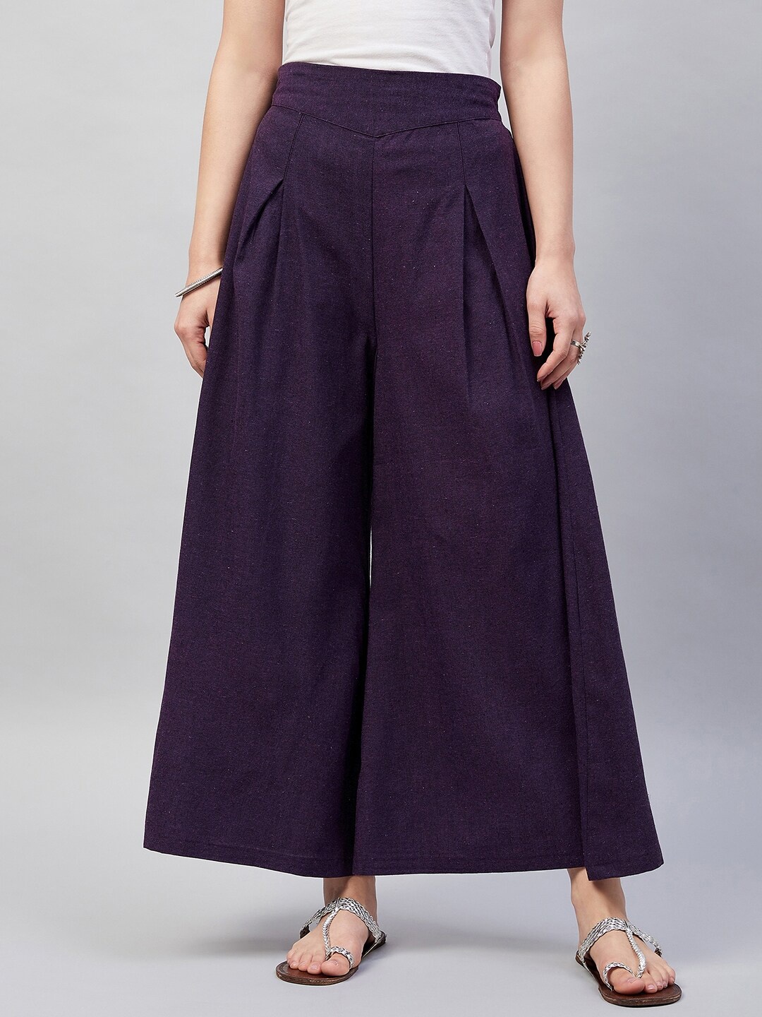 

InWeave Women Wide Leg Cotton Woven Palazzos, Purple