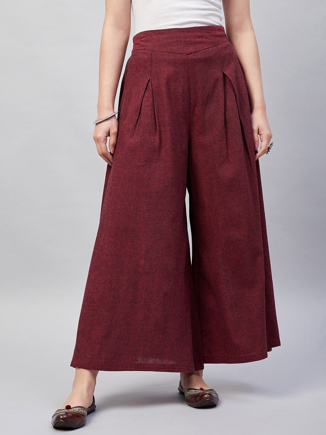 

InWeave Women Cotton Flared Cropped Palazzos, Maroon