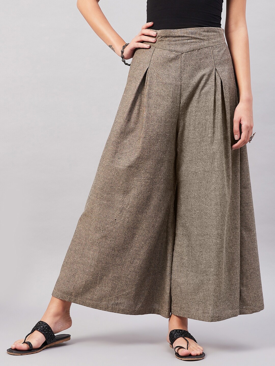 

InWeave Women Cotton Flared Cropped Palazzos, Brown