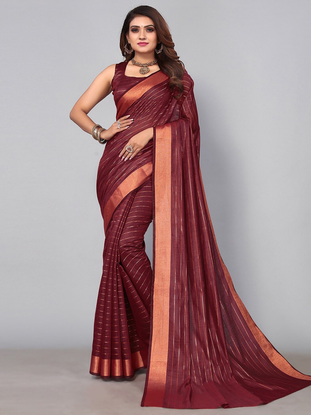 

KALINI Striped Zari Saree, Maroon