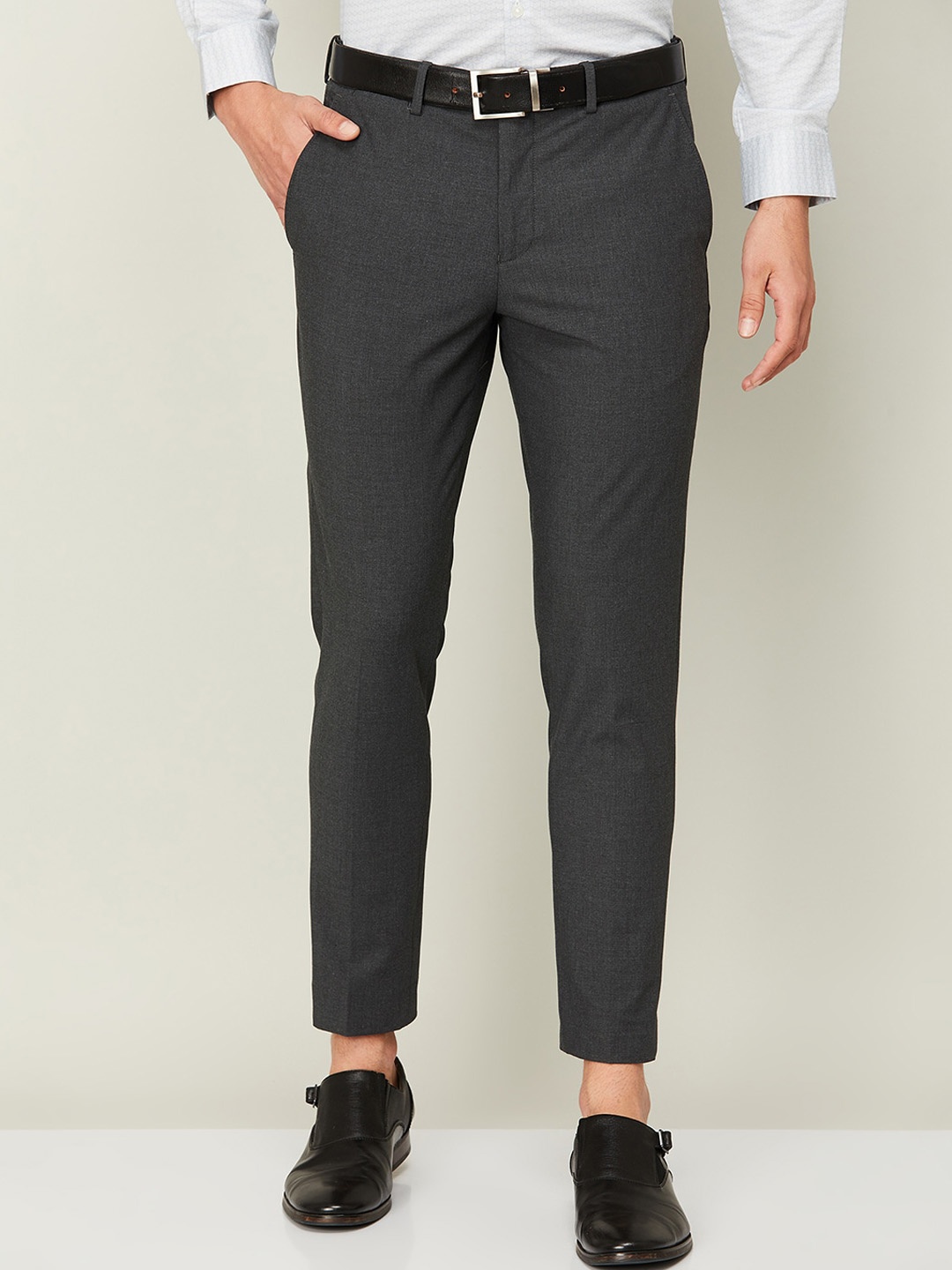 

CODE by Lifestyle Men Relaxed Slim Fit Formal Trousers, Grey