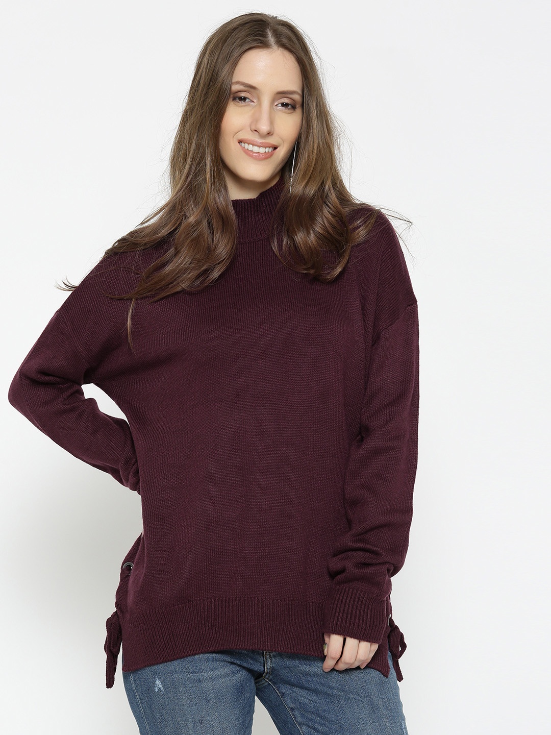 

FOREVER 21 Women Burgundy Solid Sweater