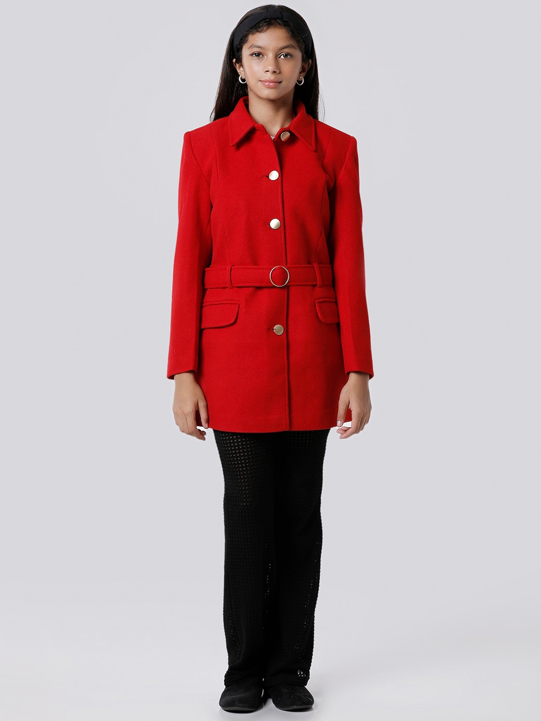 

KATE & OSCAR Girls Longline Overcoat With Belt, Red