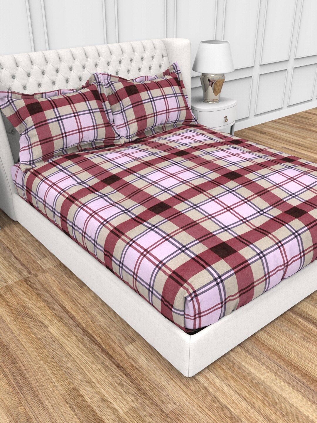 

THE WHITE MOSS Carmel Red Geometric 220 TC Fitted Single Bedsheet with 2 Pillow Covers