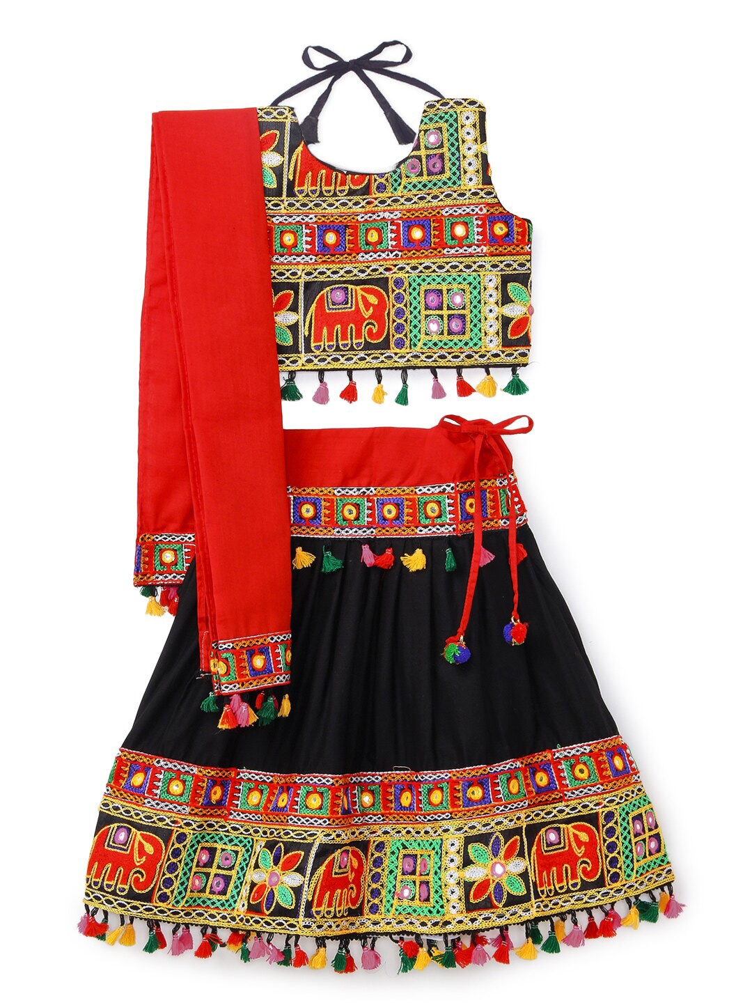 

BANJARA INDIA Girls Embroidered Ready to Wear Cotton Lehenga & Blouse With Dupatta, Black