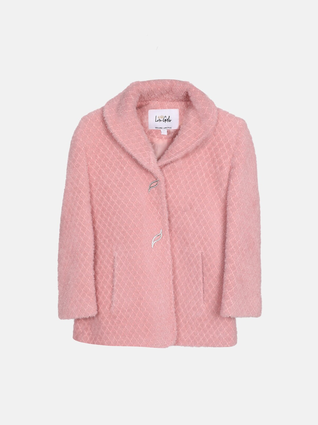 

LURE JUNIOR Girls Self-Design Wool Overcoat, Pink
