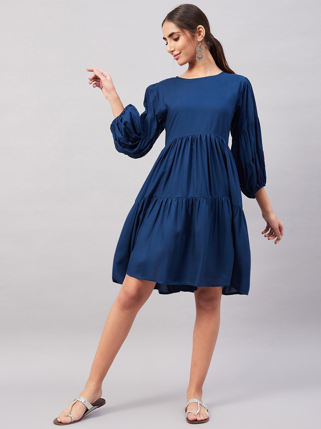 

InWeave Round Neck Fit And Flare Dress, Blue