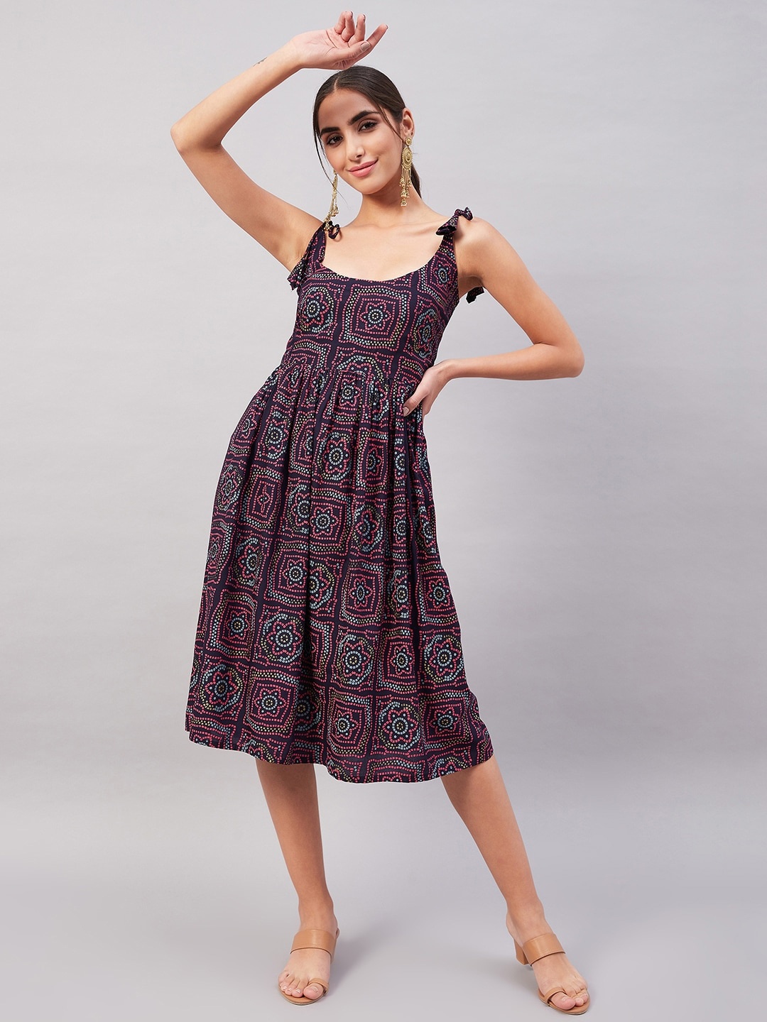 

InWeave Ethnic Motifs Flared Dress, Navy blue