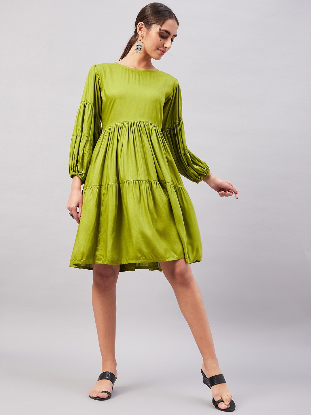 

InWeave Tiered Puff Sleeve Dress, Green