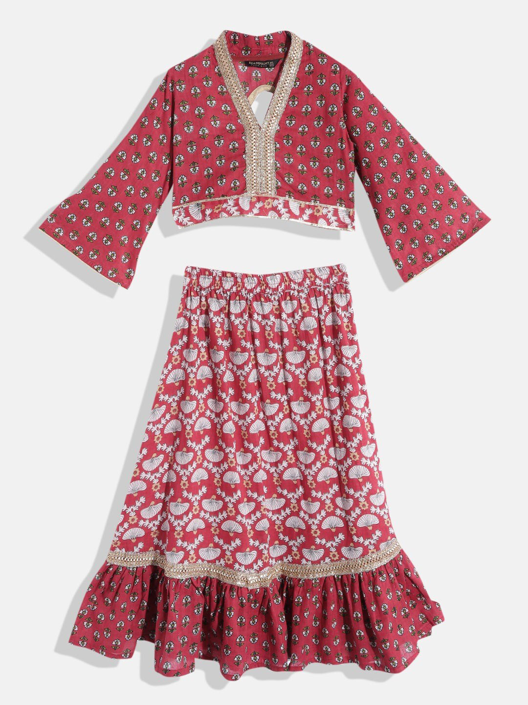 

Readiprint Fashions Girls Printed Cotton Ready to Wear Lehenga & Choli, Maroon